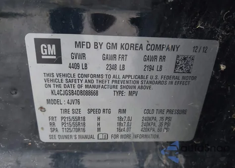 2013 Buick Encore Leather from USA, damaged, VIN KL4CJGSB4DB088668